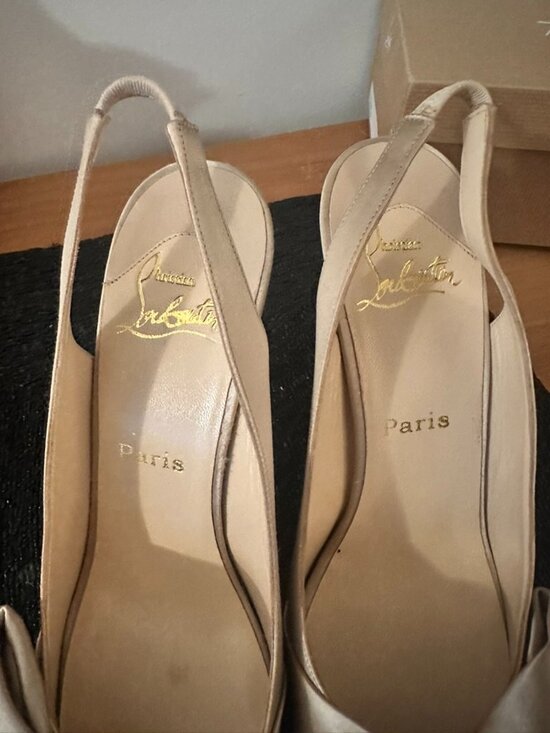 Christian Louboutin Nude Satin Bow Slingback Heels / Red Heels/ Size 39